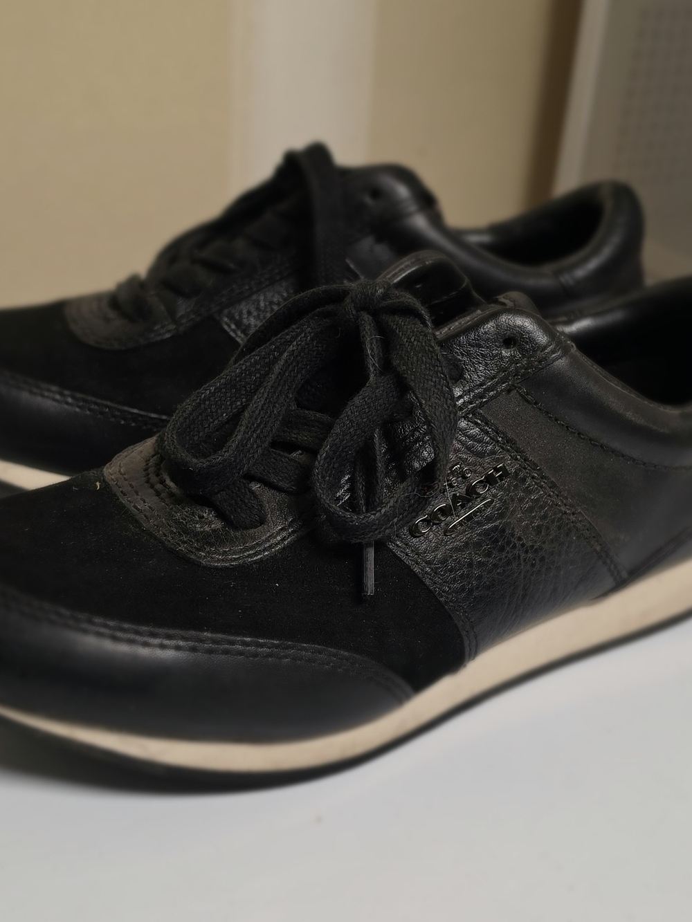 Coach Black Leather Suede Lace-Up Sneaker
